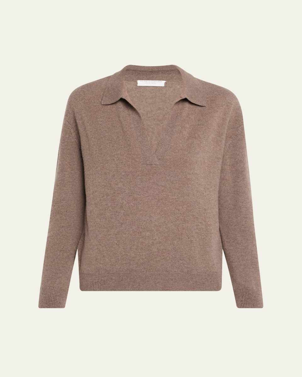 Cashmere Seamless Long-Sleeve Polo Sweater